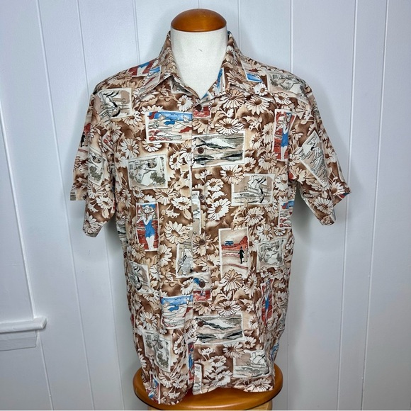 Vintage 60’s Van Heusen 417 Barkcloth Retro Hawaiian Resortwear Shirt - Picture 4 of 11